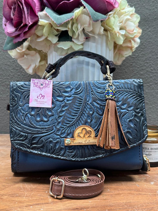 MAOMA DELIA DOBLE FLORES AZUL MARINO METALICO