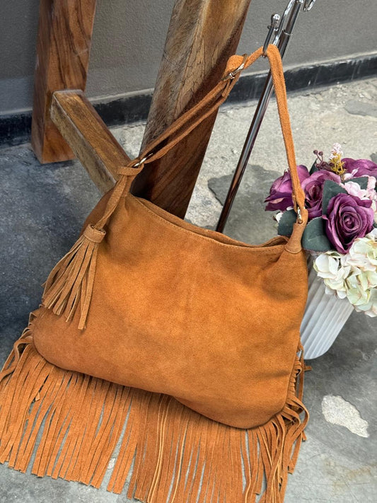 BOLSO GAMUZA DE PIEL BULGARIA CAFE ORO