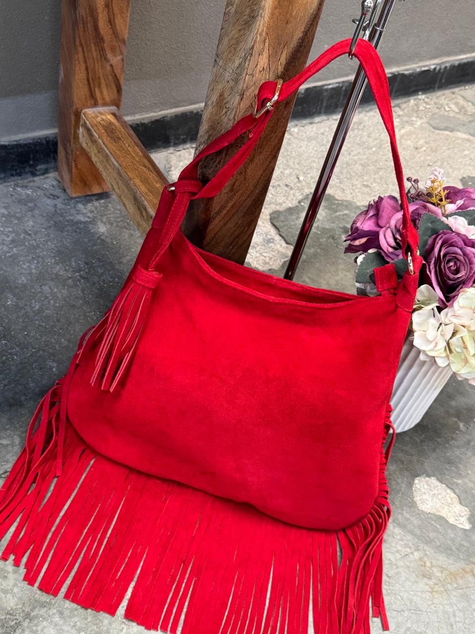 BOLSO GAMUZA DE PIEL BULGARIA ROJO