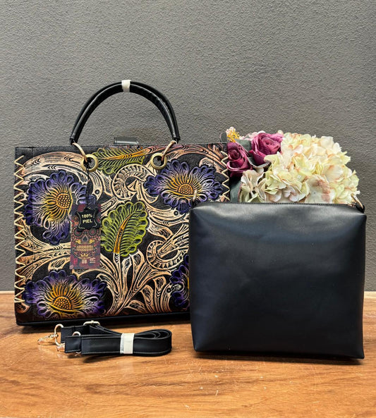 UB DUO ARTESANAL COMBO FLORES COLORES PIEL NEGRO