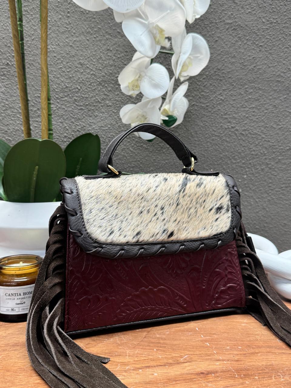 CROSSBODY FABIOLA PELO Y BARBAS VARIABLE PIEL VINO