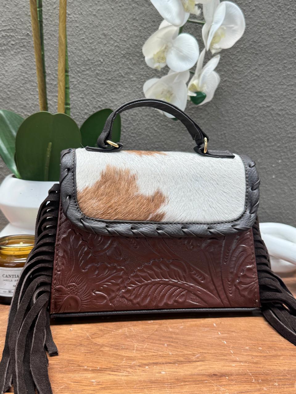 CROSSBODY FABIOLA PELO Y BARBAS CHOCOLATE PIEL COMINO