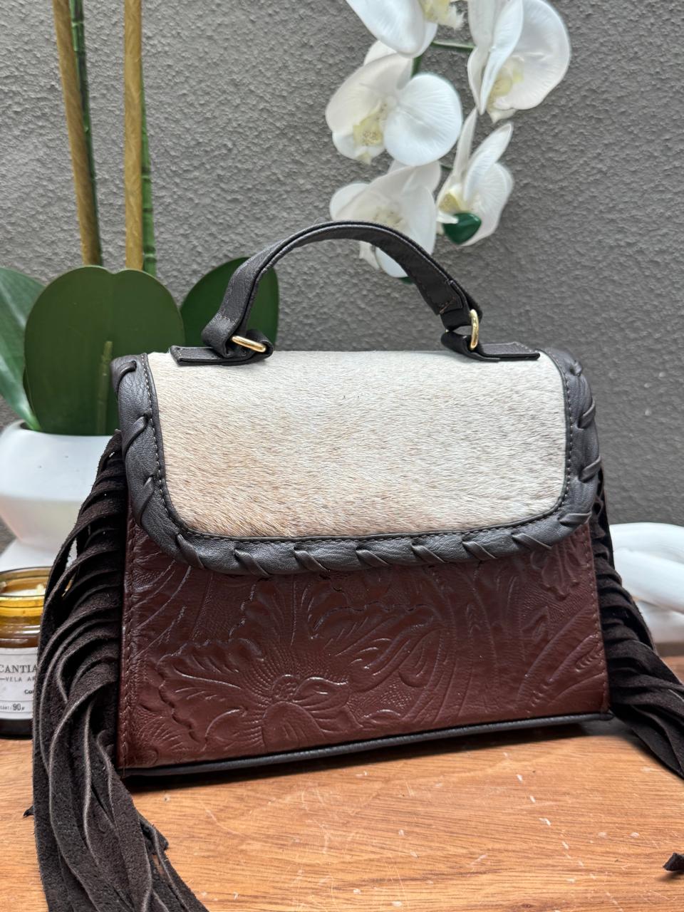 CROSSBODY FABIOLA PELO Y BARBAS CHOCOLATE PIEL COMINO