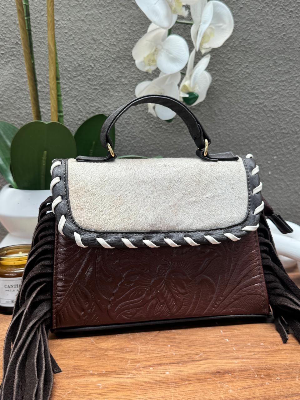 CROSSBODY FABIOLA PELO Y BARBAS CHOCOLATE PIEL COMINO