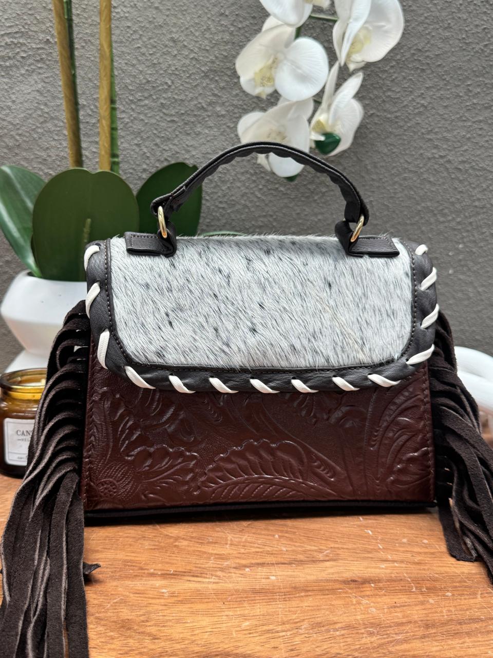 CROSSBODY FABIOLA PELO Y BARBAS CHOCOLATE PIEL COMINO