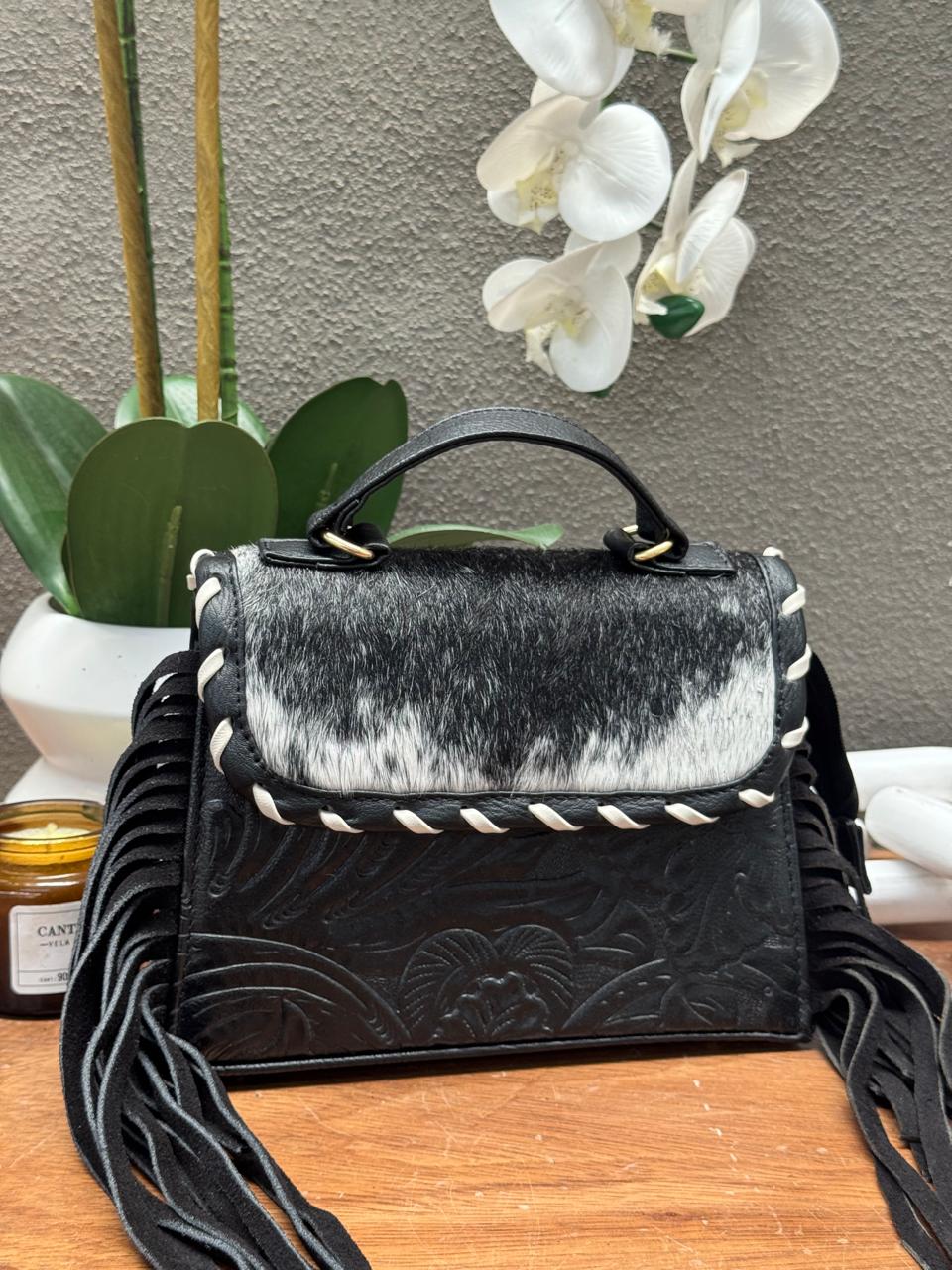CROSSBODY FABIOLA PELO Y BARBAS VARIABLE PIEL NEGRO