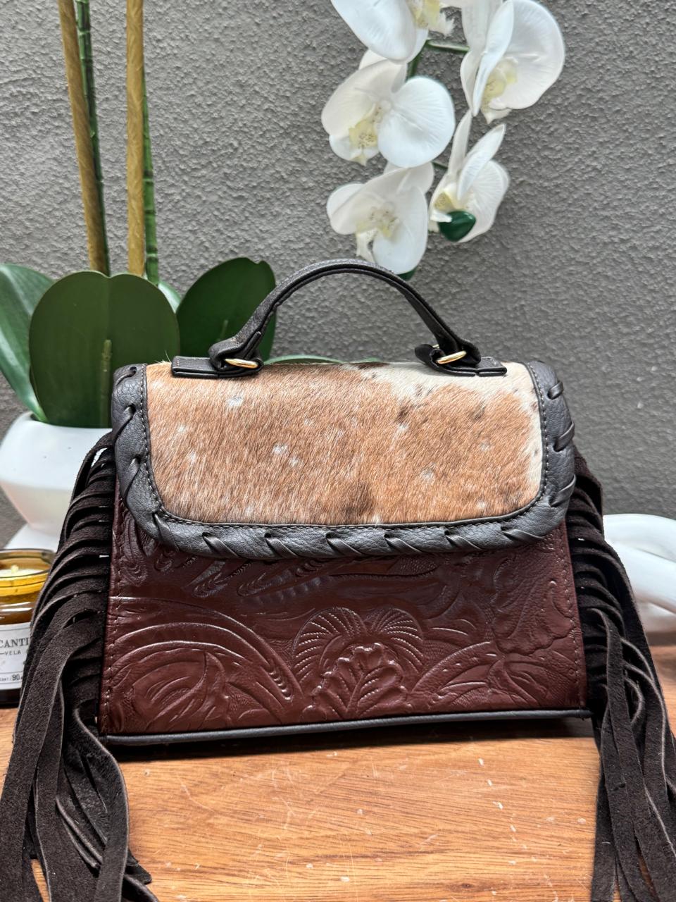 CROSSBODY FABIOLA PELO Y BARBAS CHOCOLATE PIEL COMINO