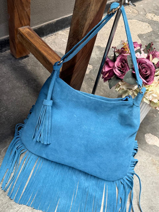 BOLSO GAMUZA DE PIEL BULGARIA AZUL MEZCLILLA