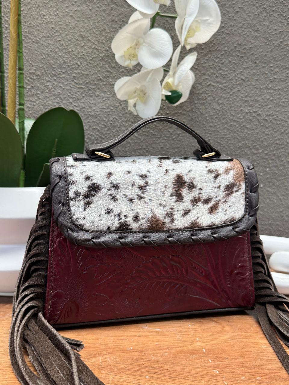 CROSSBODY FABIOLA PELO Y BARBAS VARIABLE PIEL VINO