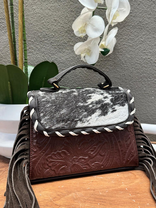 CROSSBODY FABIOLA PELO Y BARBAS CHOCOLATE PIEL COMINO