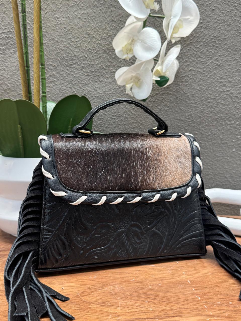 CROSSBODY FABIOLA PELO Y BARBAS VARIABLE PIEL NEGRO