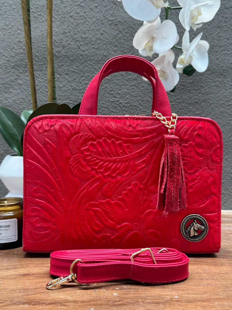 CROSSBODY ARTESANAL TANIA GRABADO FLORES ROJO
