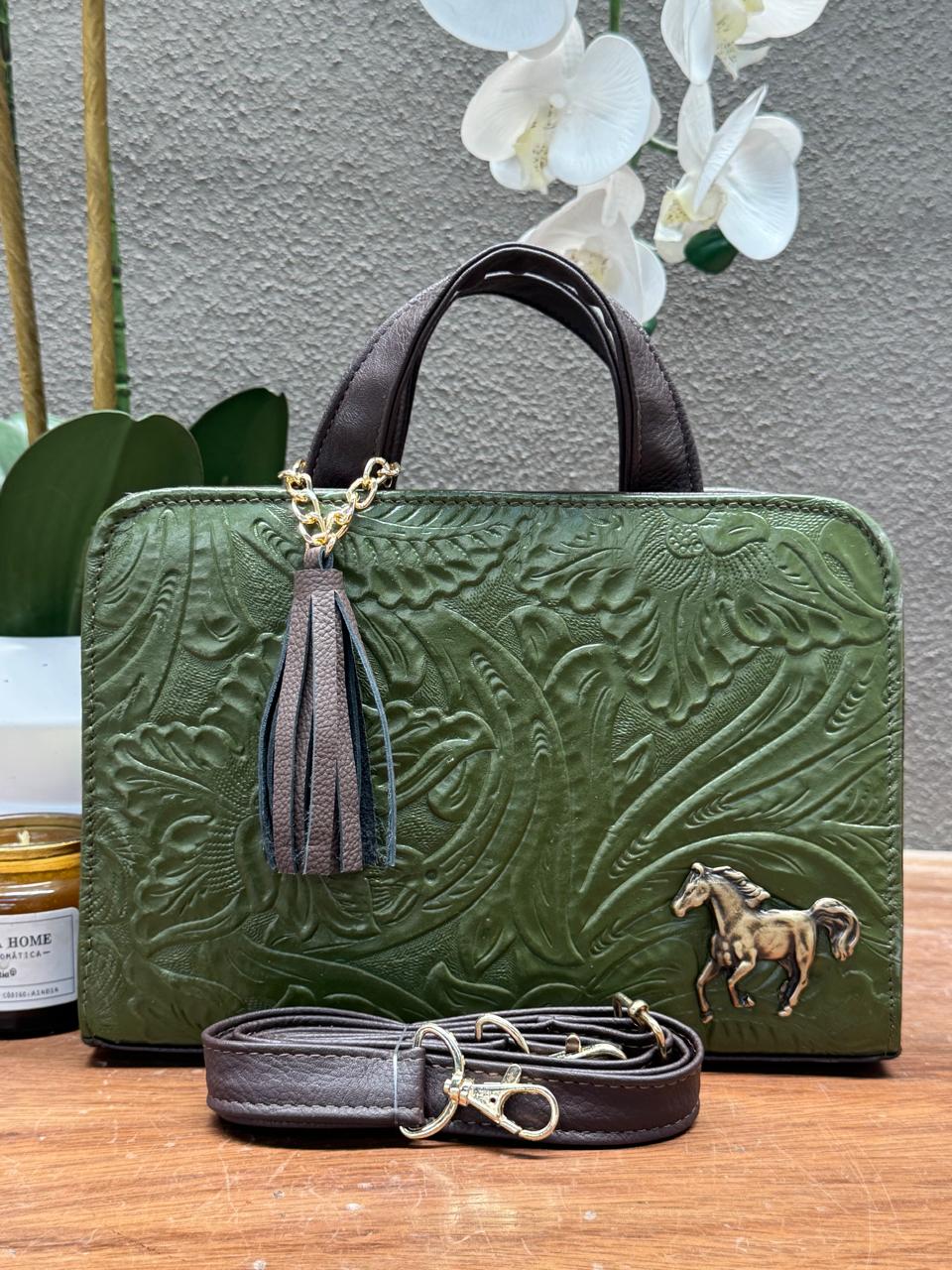 CROSSBODY ARTESANAL TANIA GRABADO FLORES OLIVO