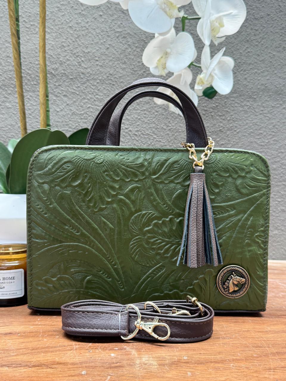 CROSSBODY ARTESANAL TANIA GRABADO FLORES OLIVO