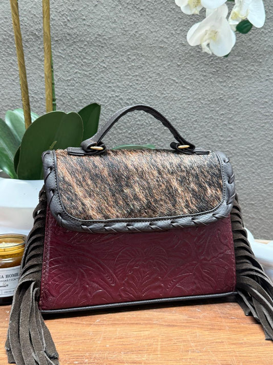 CROSSBODY FABIOLA PELO Y BARBAS VARIABLE PIEL VINO