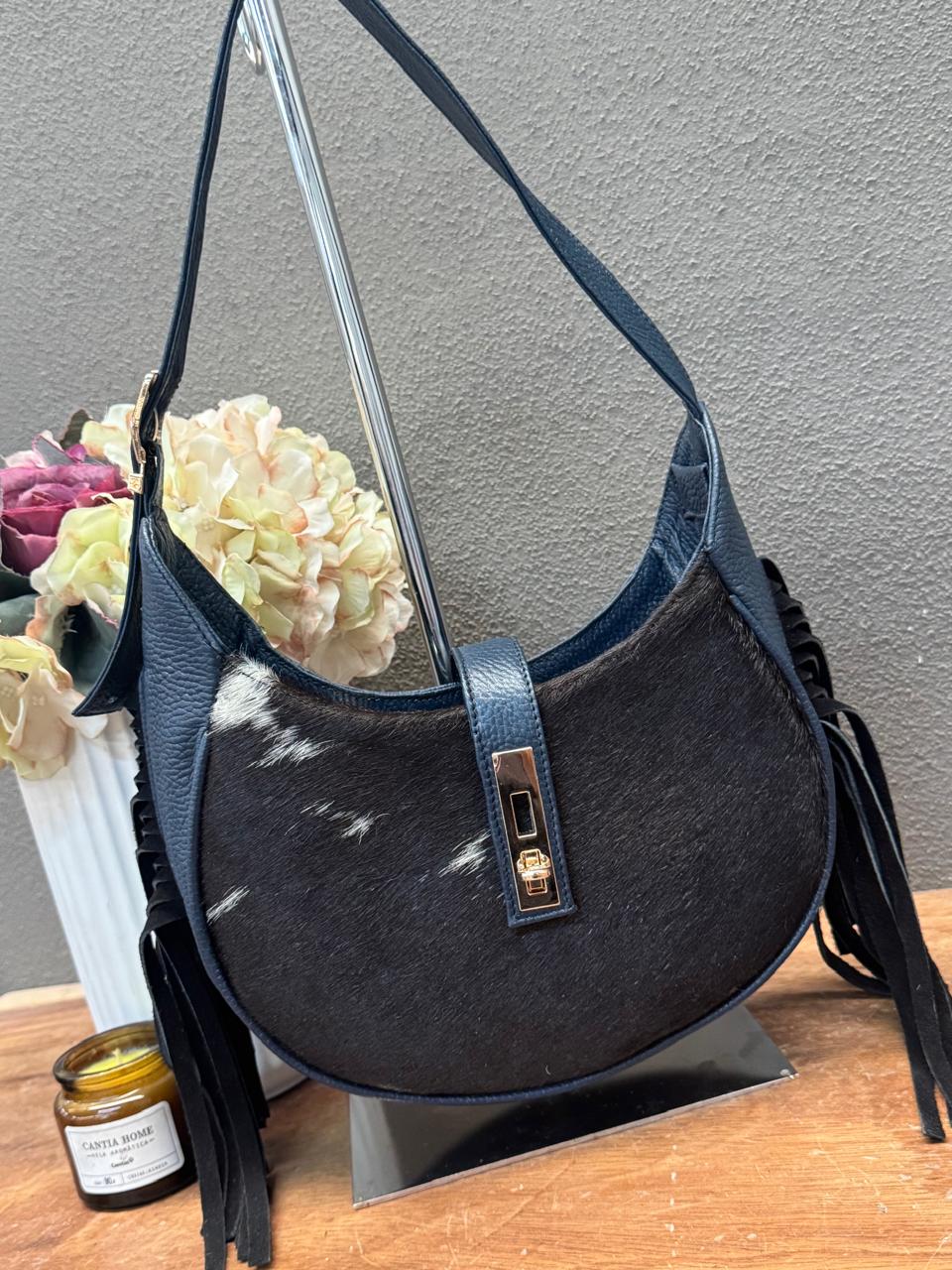 BOLSA BAGUETTE COW AZUL MARINO