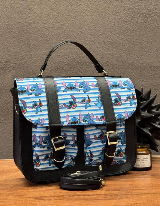 MOCHILA/MALETIN PERSONAJES STITCH LINEAS-NEGRO