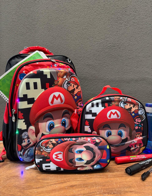 COMBO ESCOLAR SUPER MARIO ROJO/NEGRO