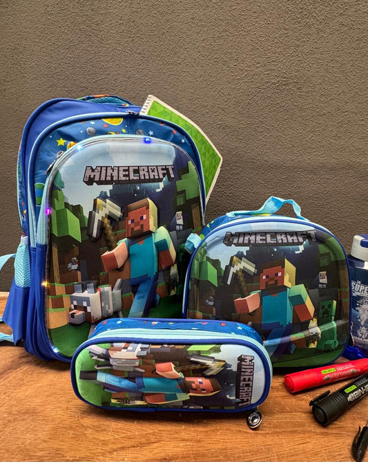 COMBO ESCOLAR MINECARFT AZUL