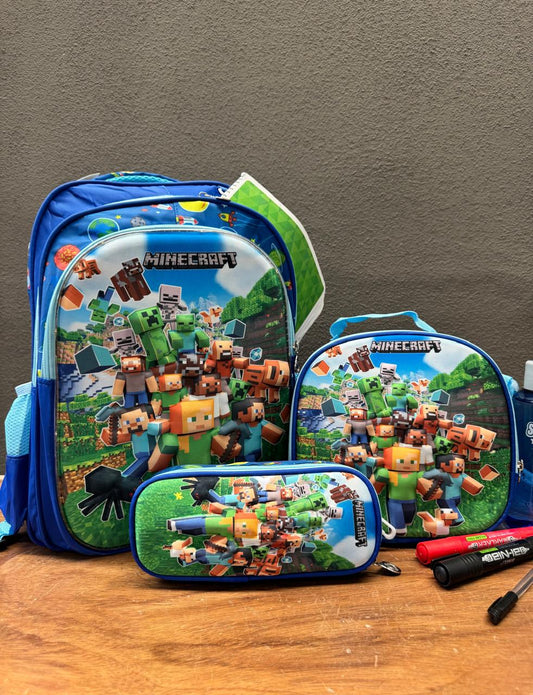 COMBO ESCOLAR MINECARFT AMIGOS AZUL