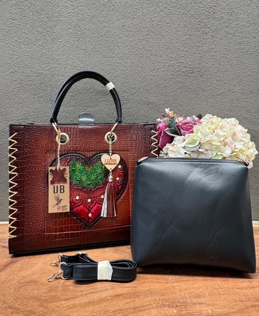 UB DUO ARTESANAL COMBO MARRON CORAZON CROCO
