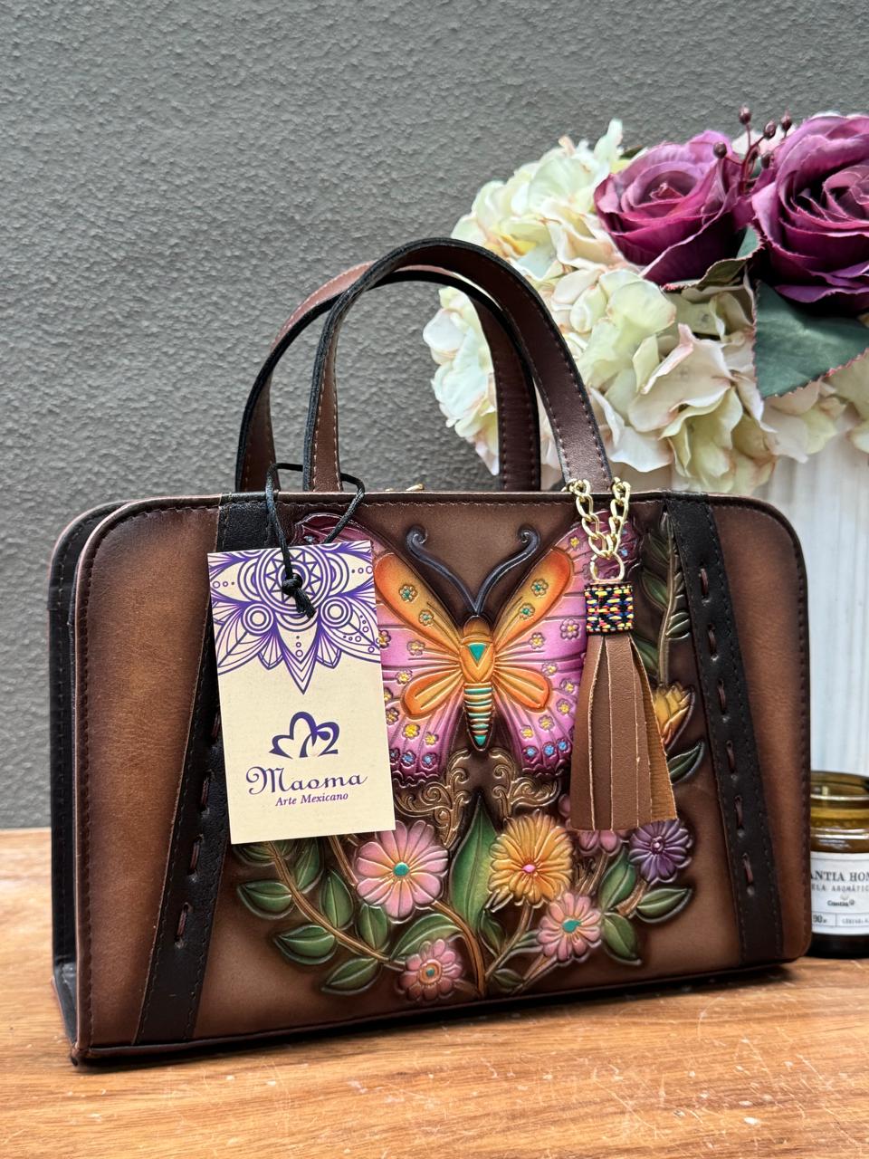 MAOMA CROSSBODY TABATA CAMEL MARIPOSA FLORES COLORES
