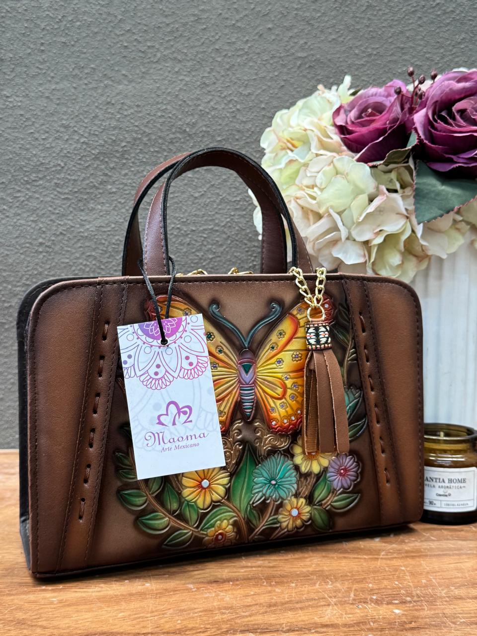 MAOMA CROSSBODY TABATA CAMEL MARIPOSA FLORES COLORES