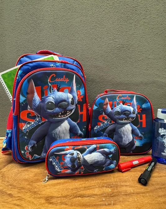 COMBO ESCOLAR STITCH LIVE ACTION ROJO/AZUL