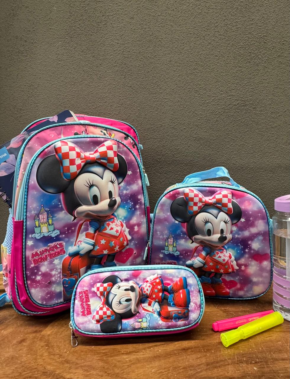 COMBO ESCOLAR MINNIE MOUSE MALETA ROSA