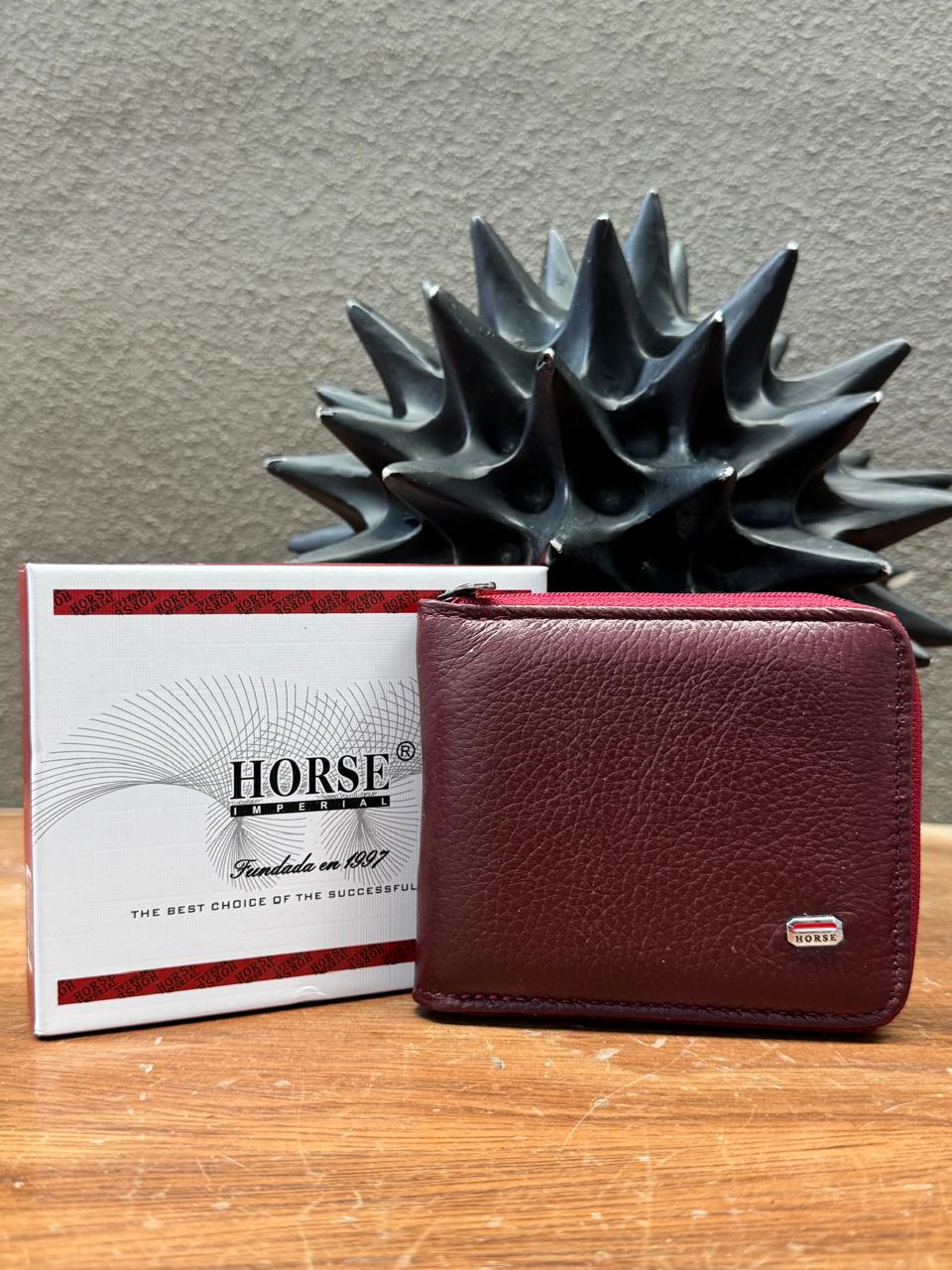 CARTERA HORSE PIEL BIFOLD VINO HERRAJE VARIABLE