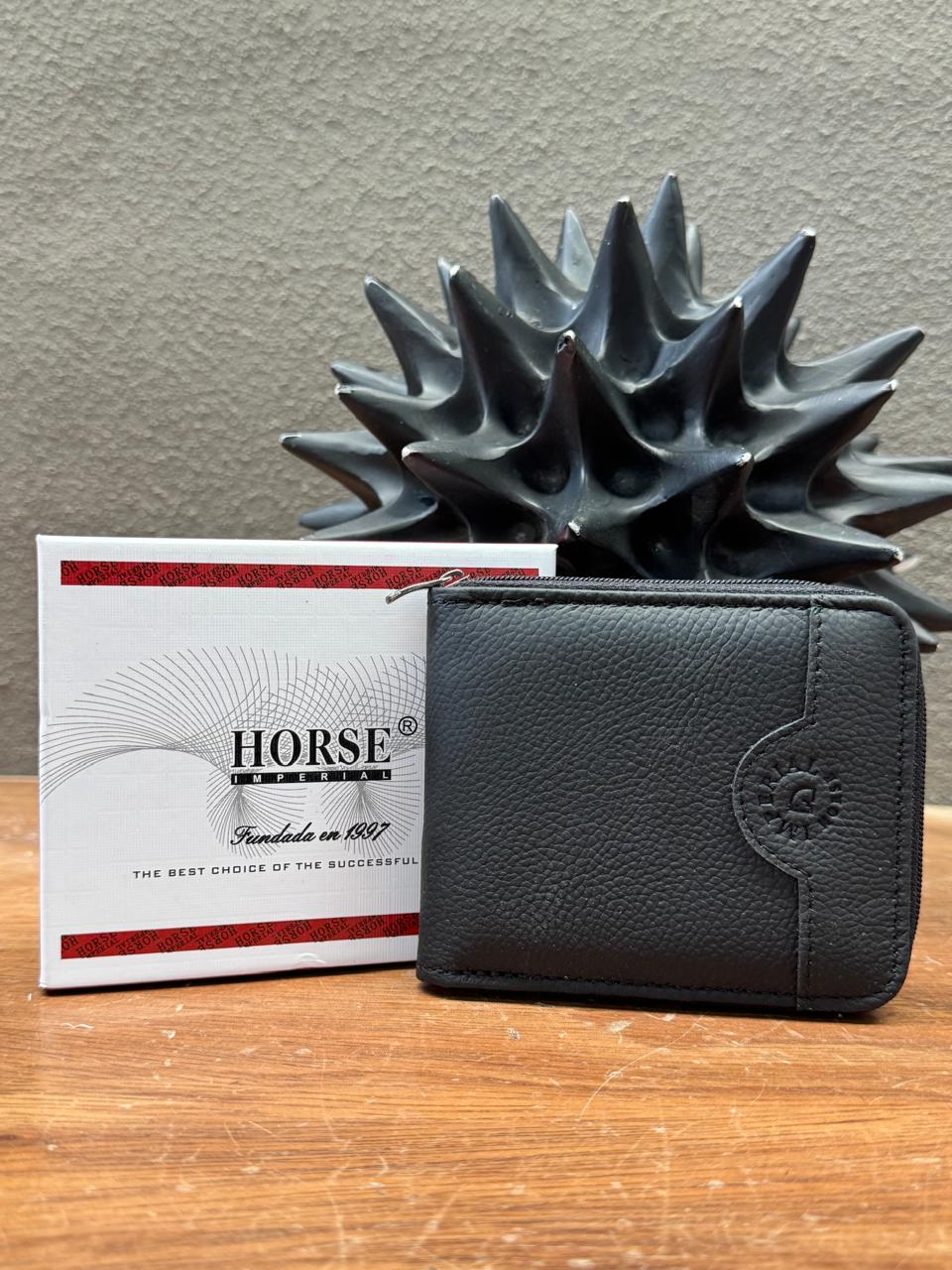 CARTERA HORSE PIEL BIFOLD NEGRO HERRAJE VARIABLE