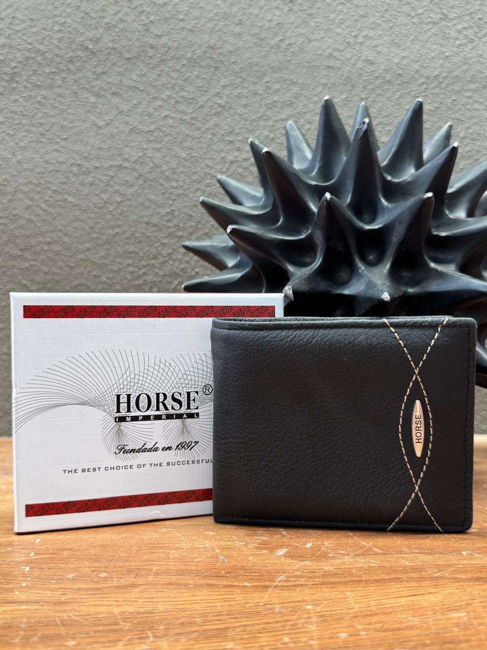 CARTERA HORSE PIEL BIFOLD NEGRO HERRAJE VARIABLE