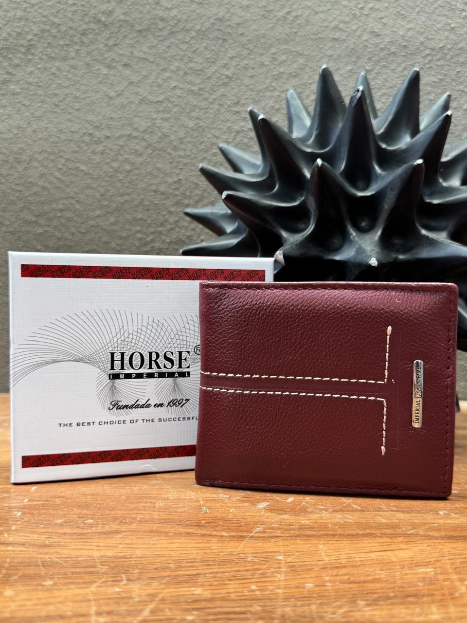 CARTERA HORSE PIEL BIFOLD VINO HERRAJE VARIABLE