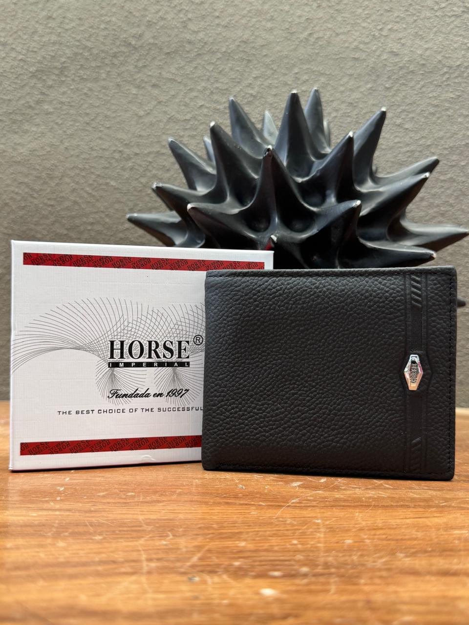 CARTERA HORSE PIEL BIFOLD NEGRO HERRAJE VARIABLE