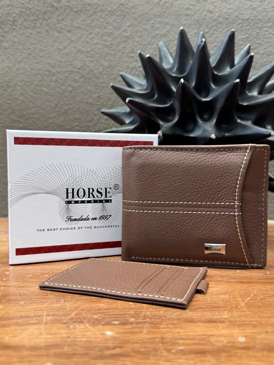 CARTERA HORSE PIEL COLOR CAFE CON TARJETERO DESMONTABLE