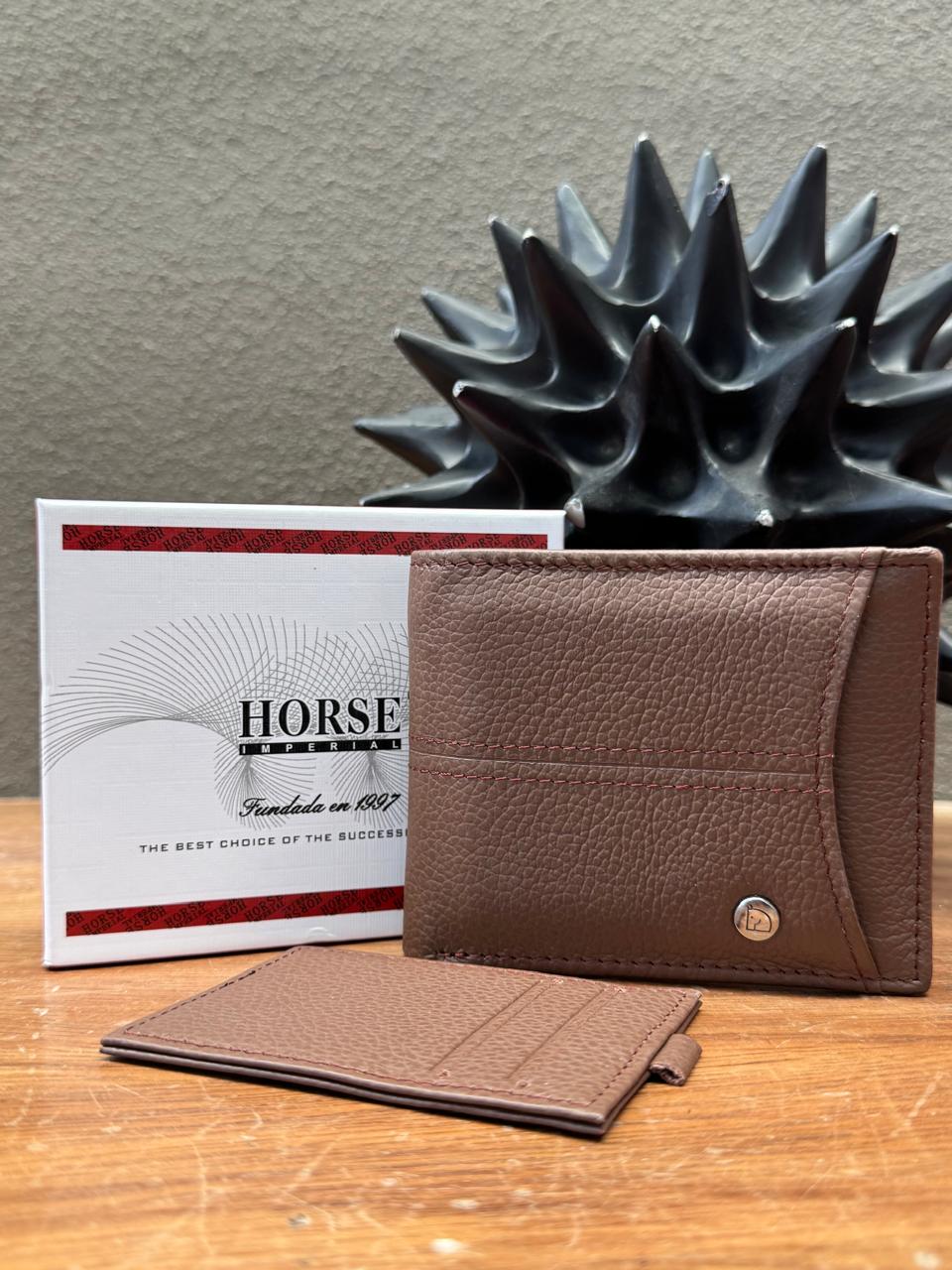 CARTERA HORSE PIEL COLOR CAFE CON TARJETERO DESMONTABLE
