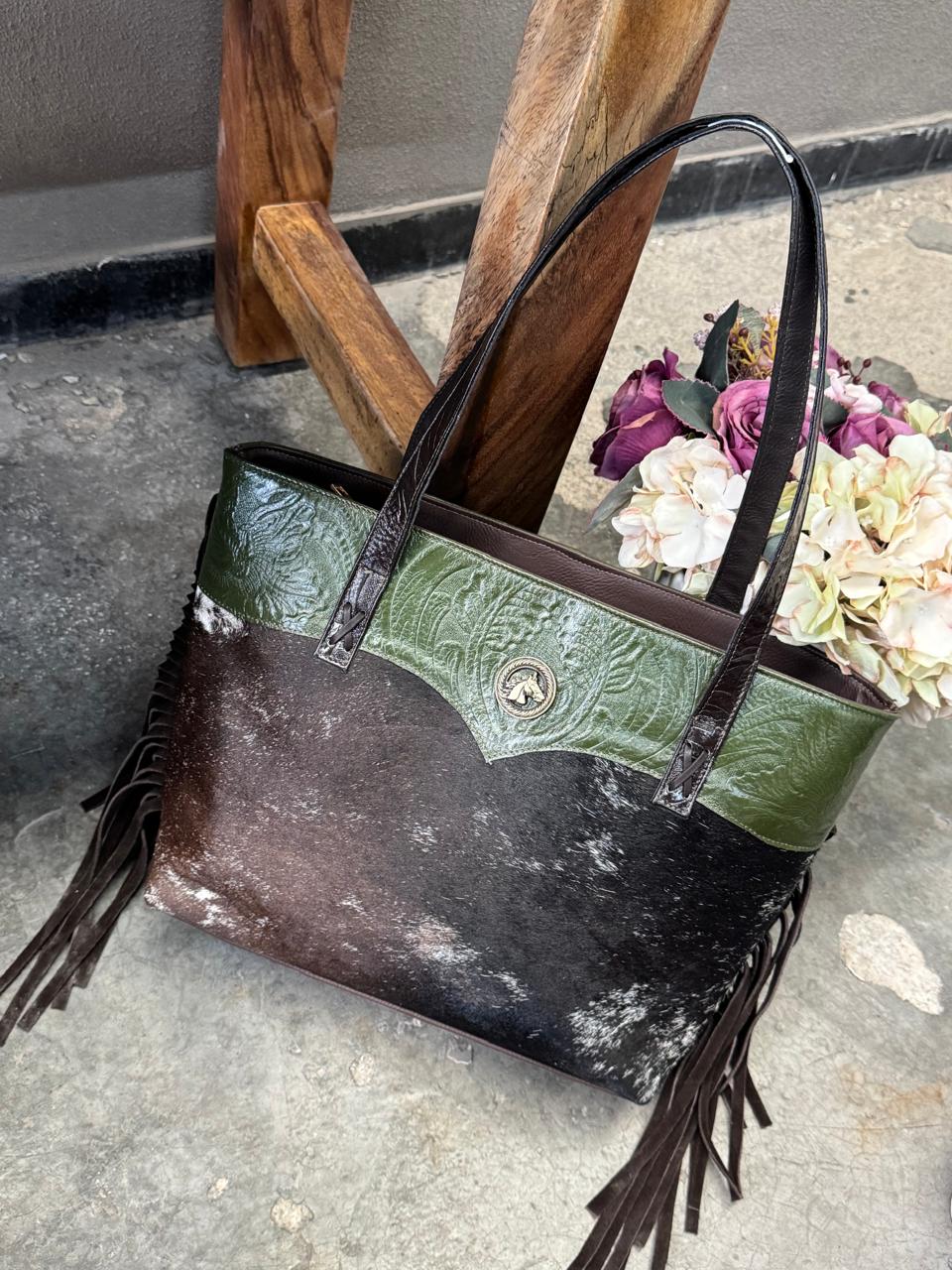 BOLSA FELISA PELO Y BARBAS VERDE OLIVO