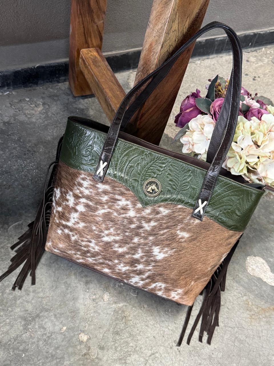 BOLSA FELISA PELO Y BARBAS VERDE OLIVO