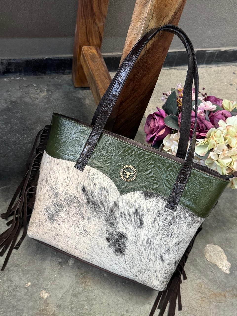 BOLSA FELISA PELO Y BARBAS VERDE OLIVO