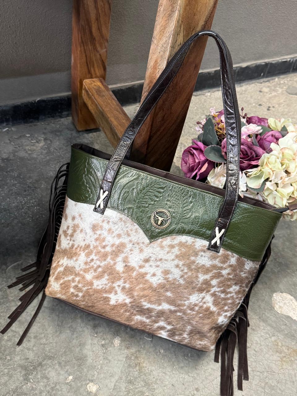 BOLSA FELISA PELO Y BARBAS VERDE OLIVO