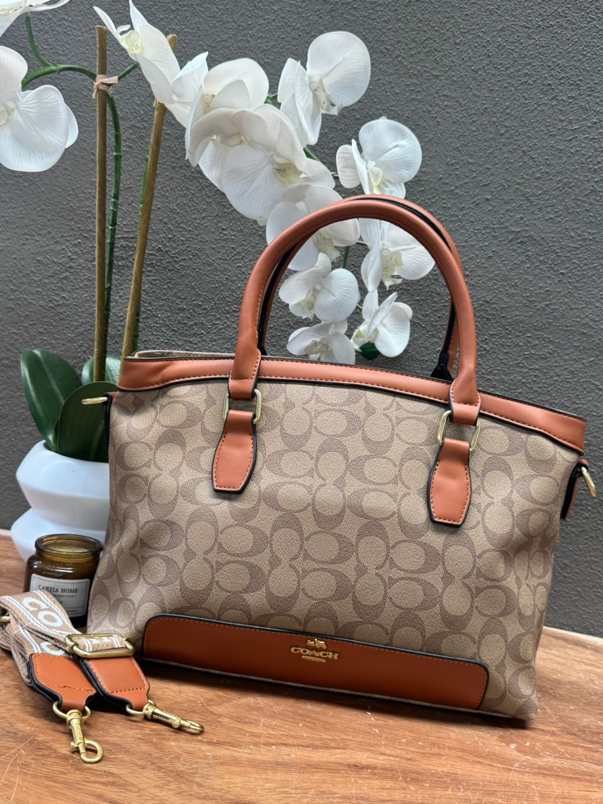 BOLSO COACH 005 COLOR KAKHI/TANG ESTAMPADO
