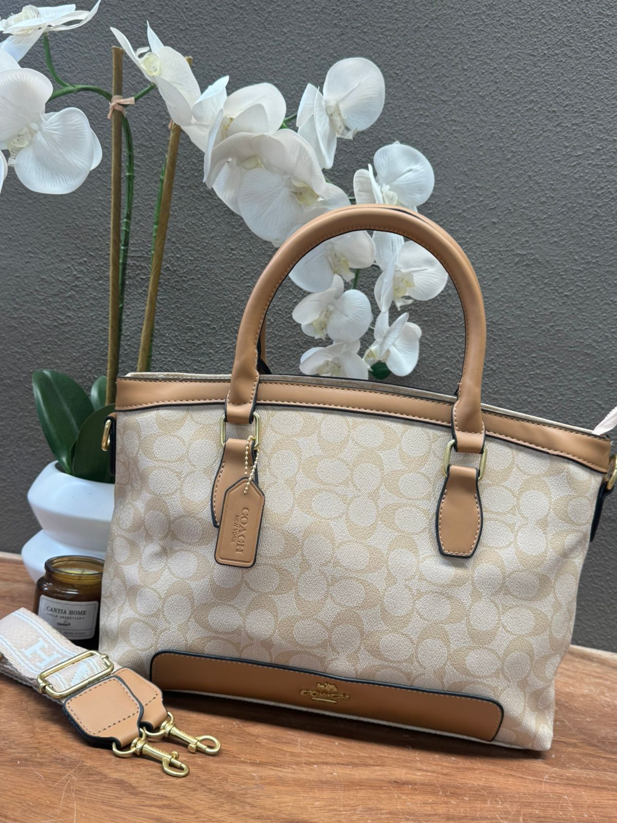 BOLSO COACH 005 COLOR BEIGE ESTAMPADO