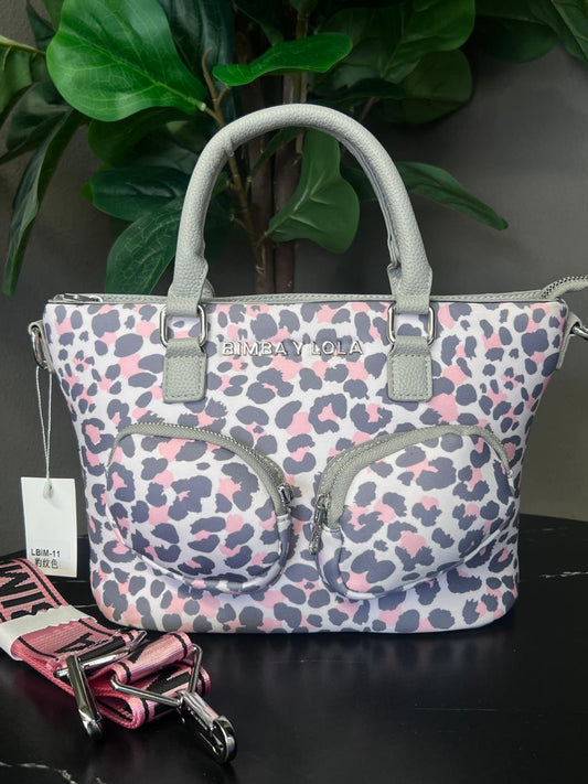 BIMBA Y LOLA BOLSO DE MANO ANIMAL PRINT GRIS/ROSA