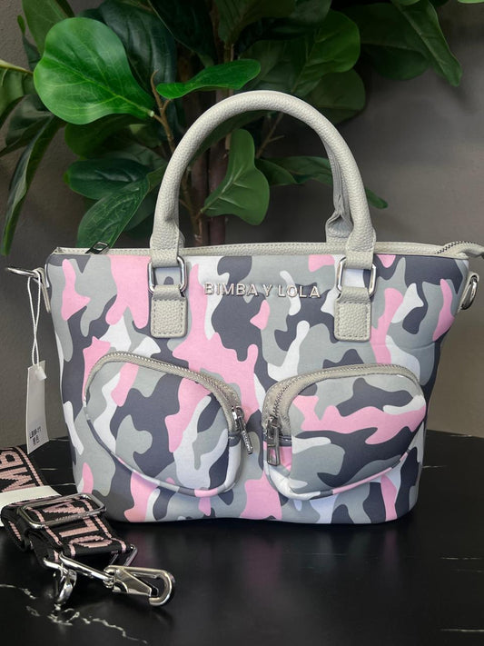 BIMBA Y LOLA BOLSO DE MANO CAMUFLAJE GRIS/ROSA