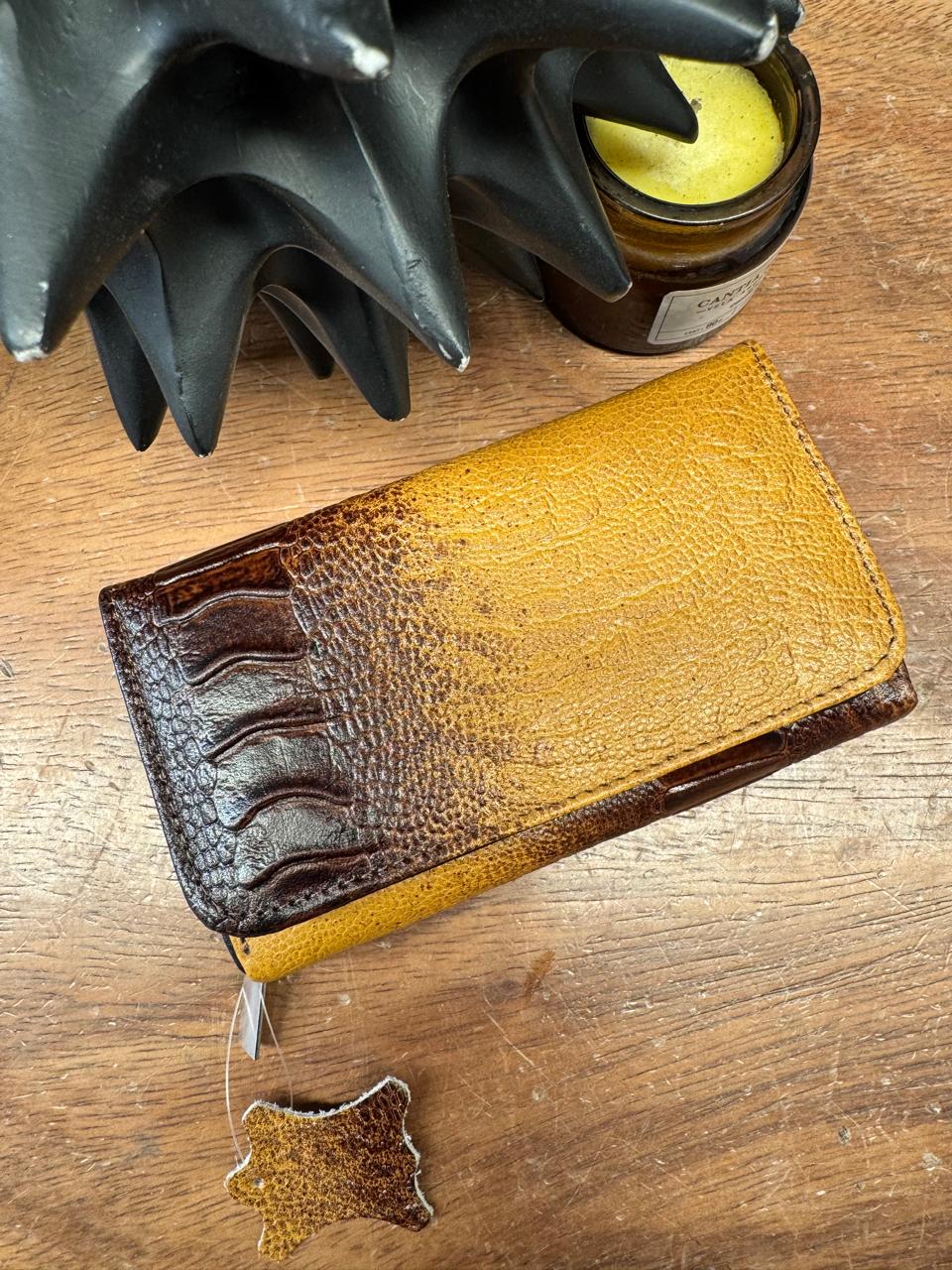CARTERA PORTUGAL 100% PIEL MIEL PATA DE AVESTRUZ