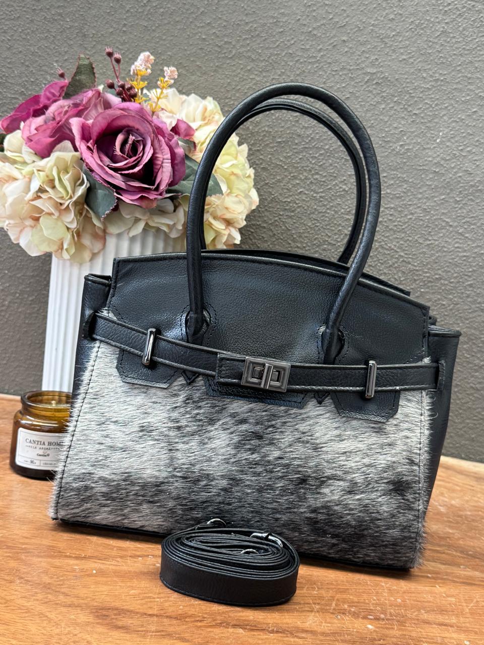 BOLSO BIRKIN MEDIANA DE PELO NEGRO
