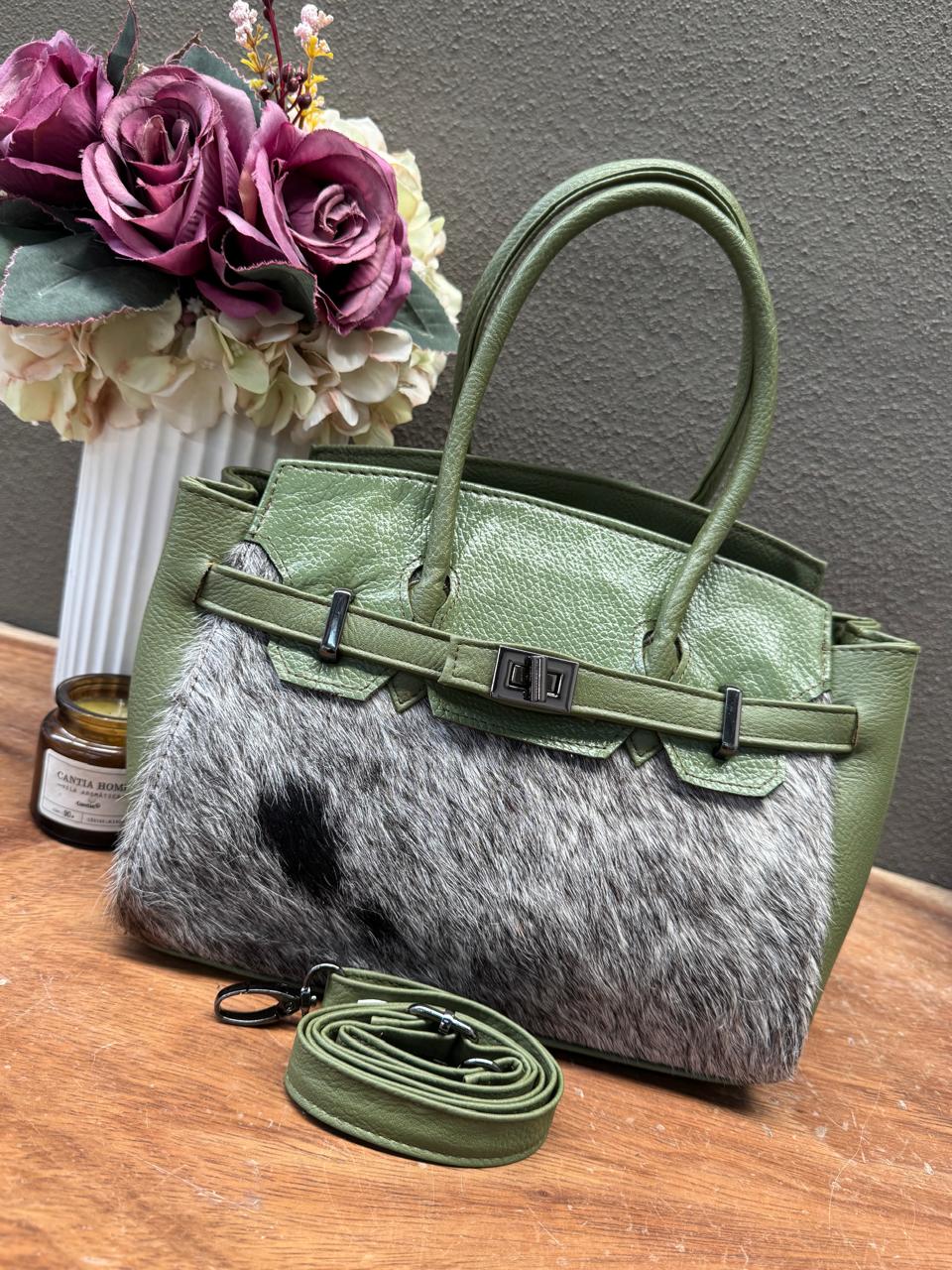 BOLSO BIRKIN MEDIANA DE PELO VERDE OLIVO