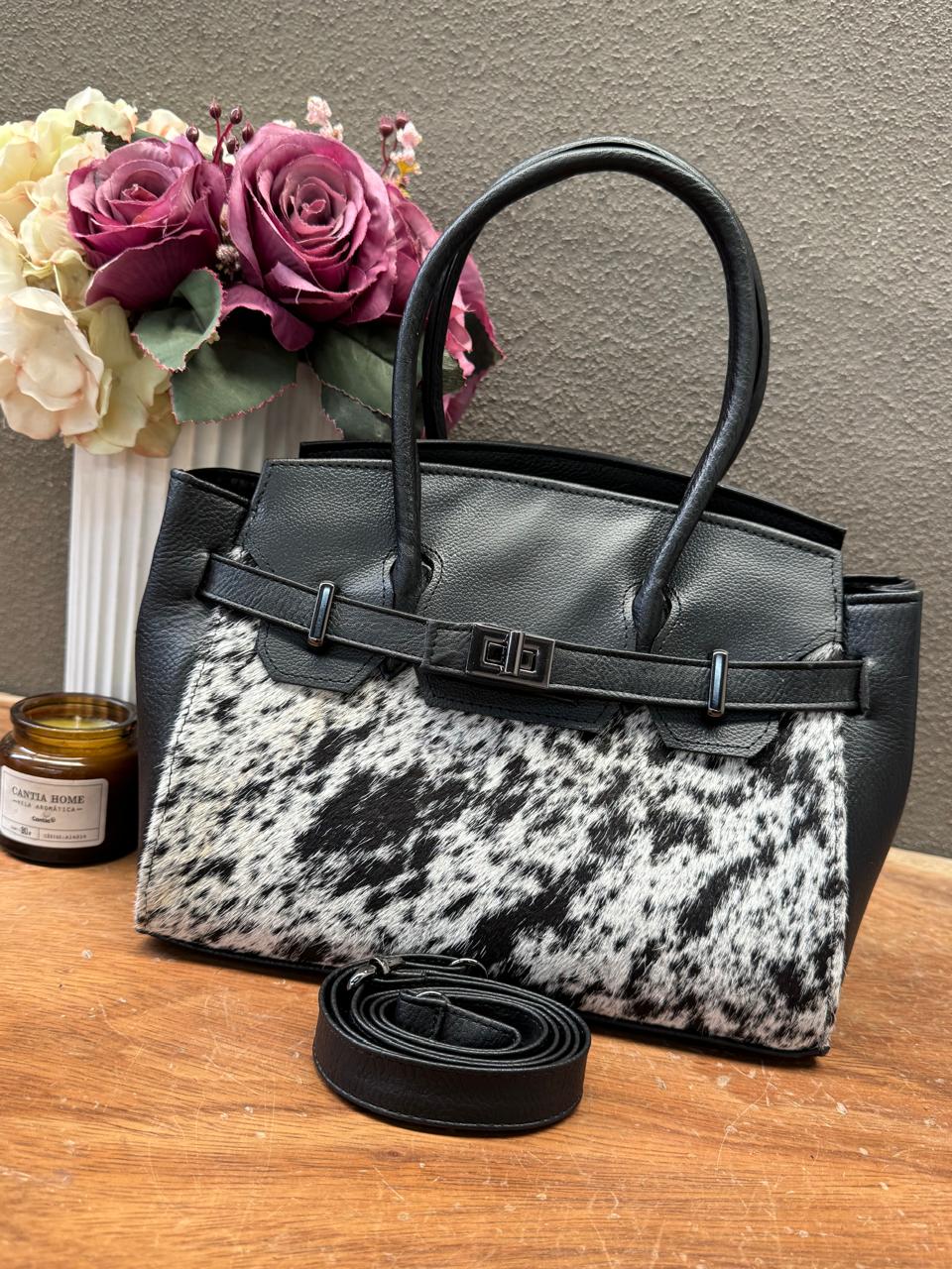 BOLSO BIRKIN MEDIANA DE PELO NEGRO