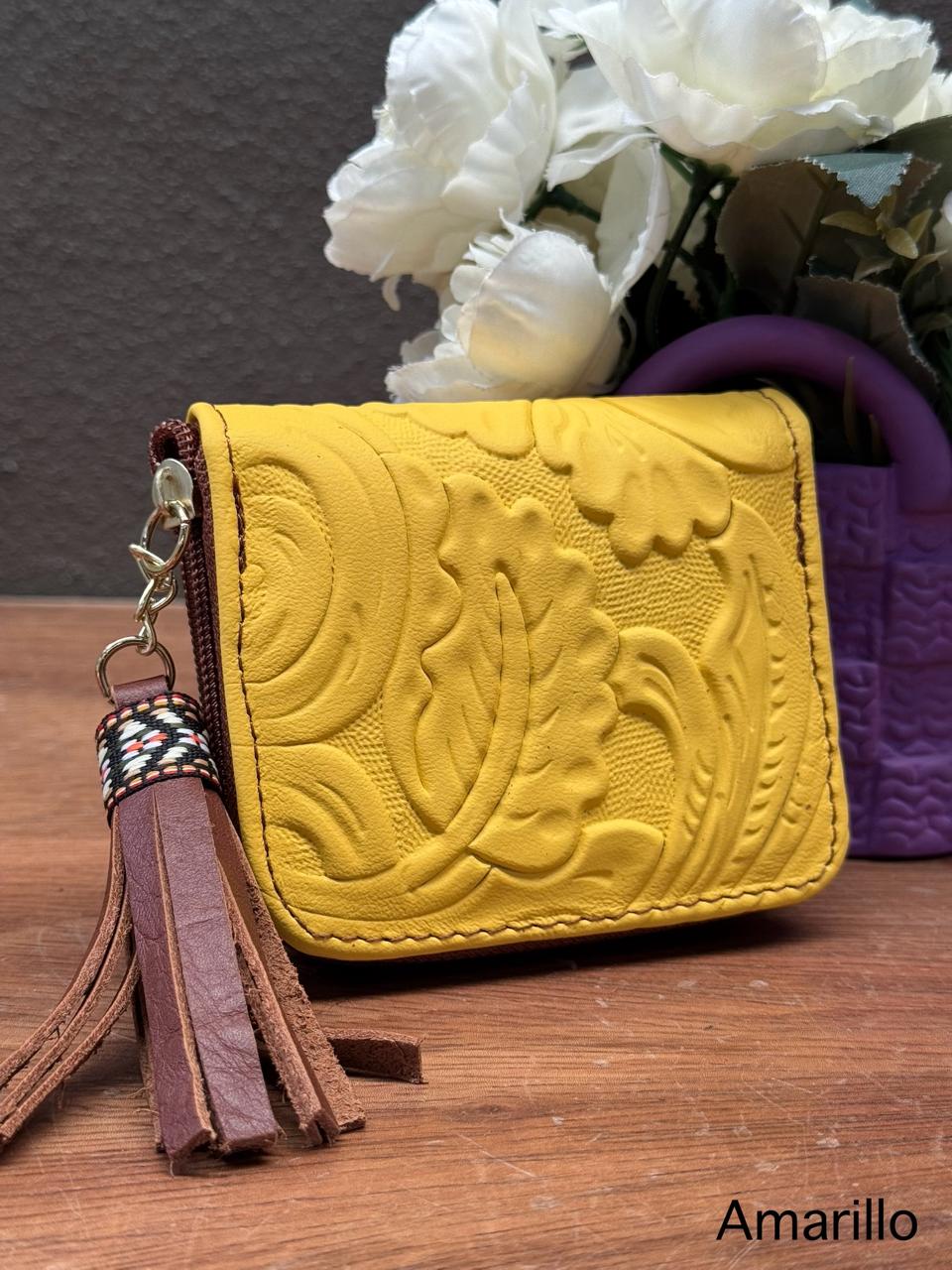 MONEDERO PIEL CINCELADO PRIMAVERA AMARILLO