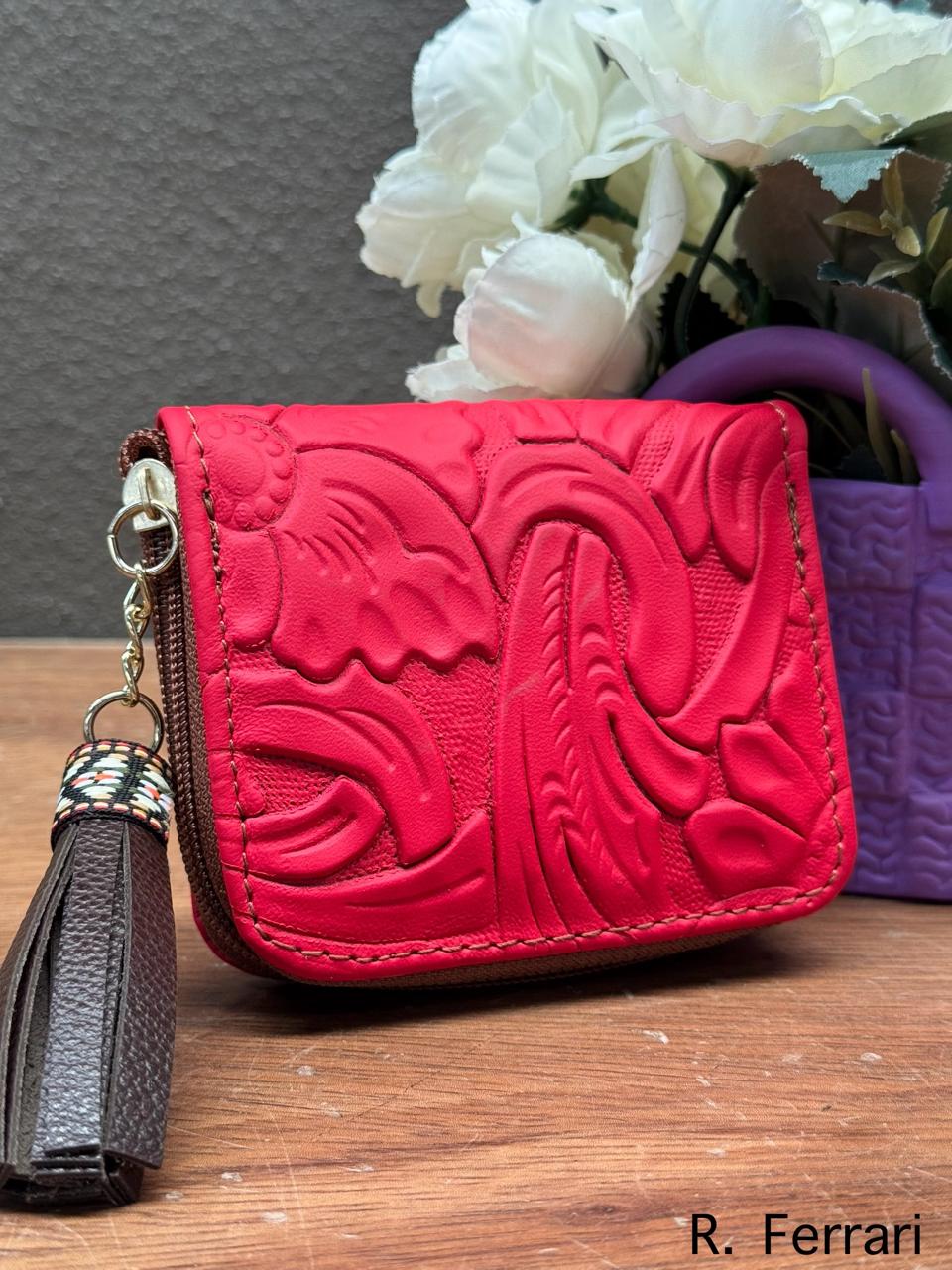 MONEDERO PIEL CINCELADO PRIMAVERA ROJO FERRARI